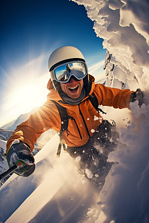 冬季滑雪人物摄影双板滑雪矢量素材