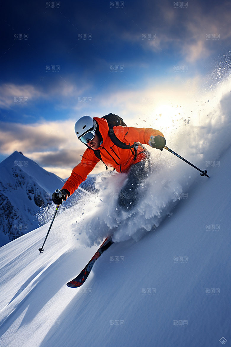 冬季滑雪户外双板滑雪矢量素材
