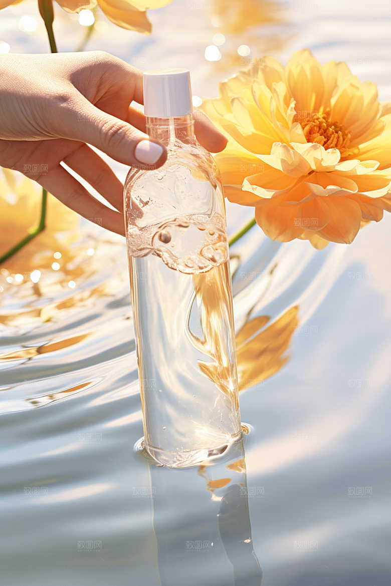 化妆品水波纹柔肤水摄影图