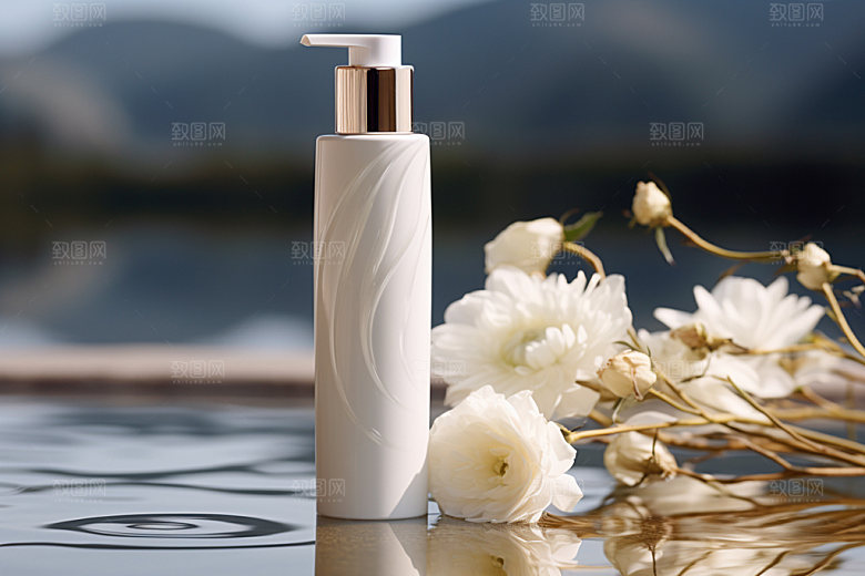 化妆品水波纹香水摄影图