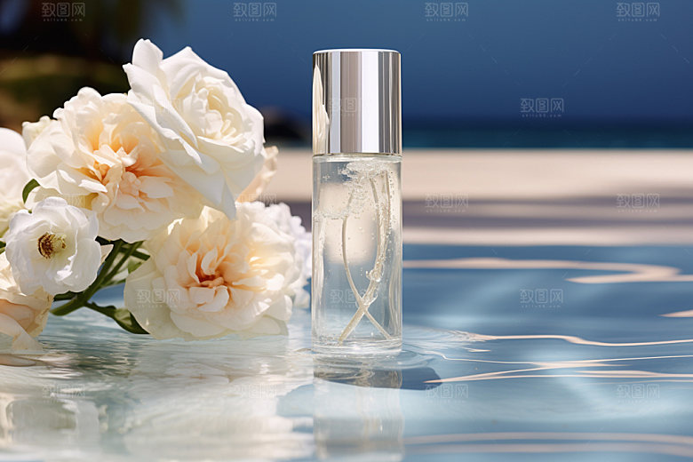 化妆品水波纹香水摄影图