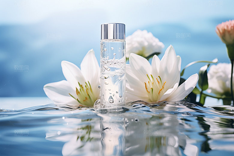 化妆品水波纹香水摄影图