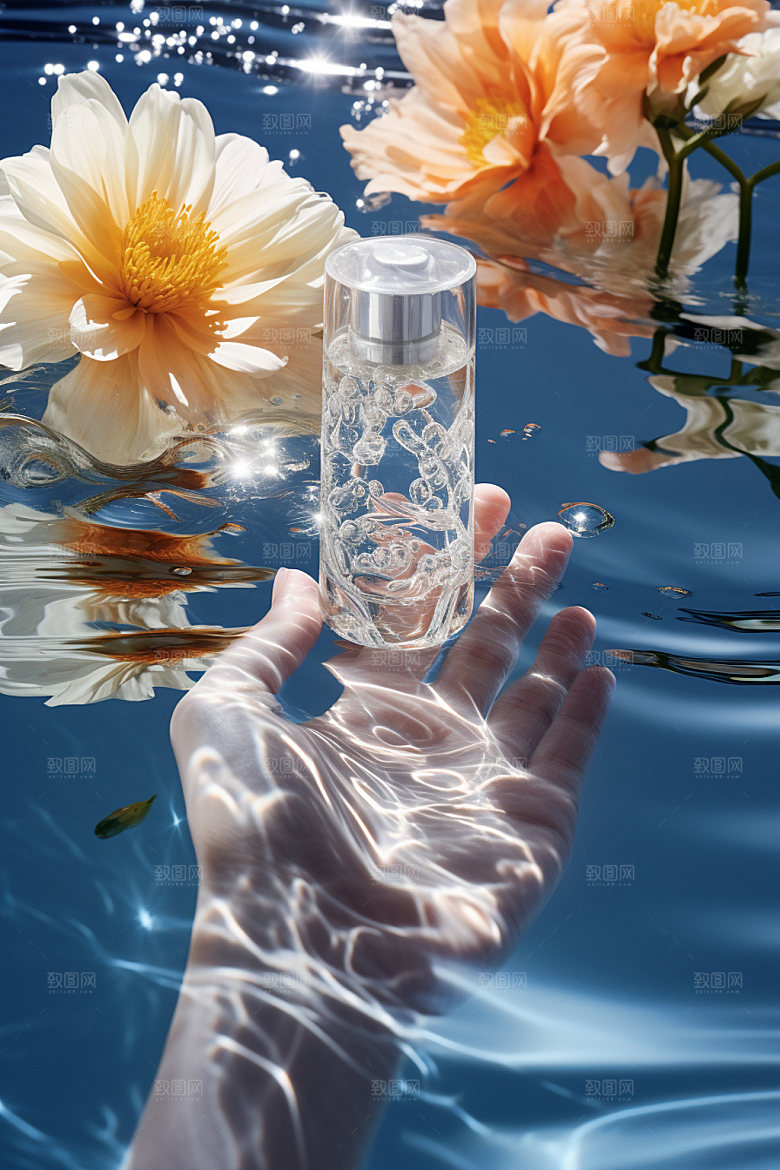 化妆品唯美水波纹摄影图