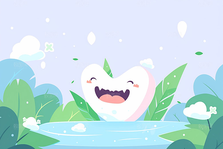 Q版牙齿口腔健康元素插画