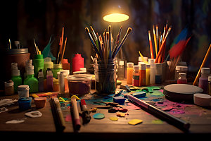 彩色铅笔笔筒绘画工具摄影图