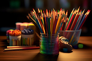 彩色铅笔颜料绘画工具摄影图