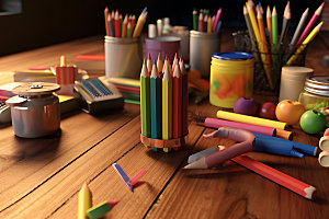 彩色铅笔画笔高清摄影图