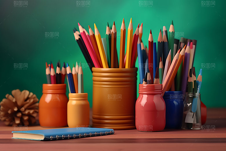 彩色铅笔绘画工具颜料摄影图