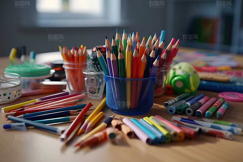 彩色铅笔绘画工具文具摄影图