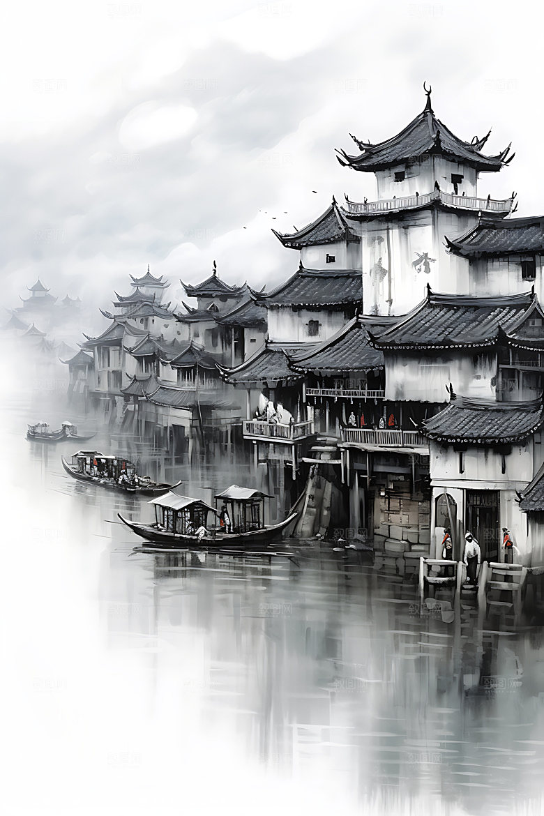 江南水乡写意中国风国画