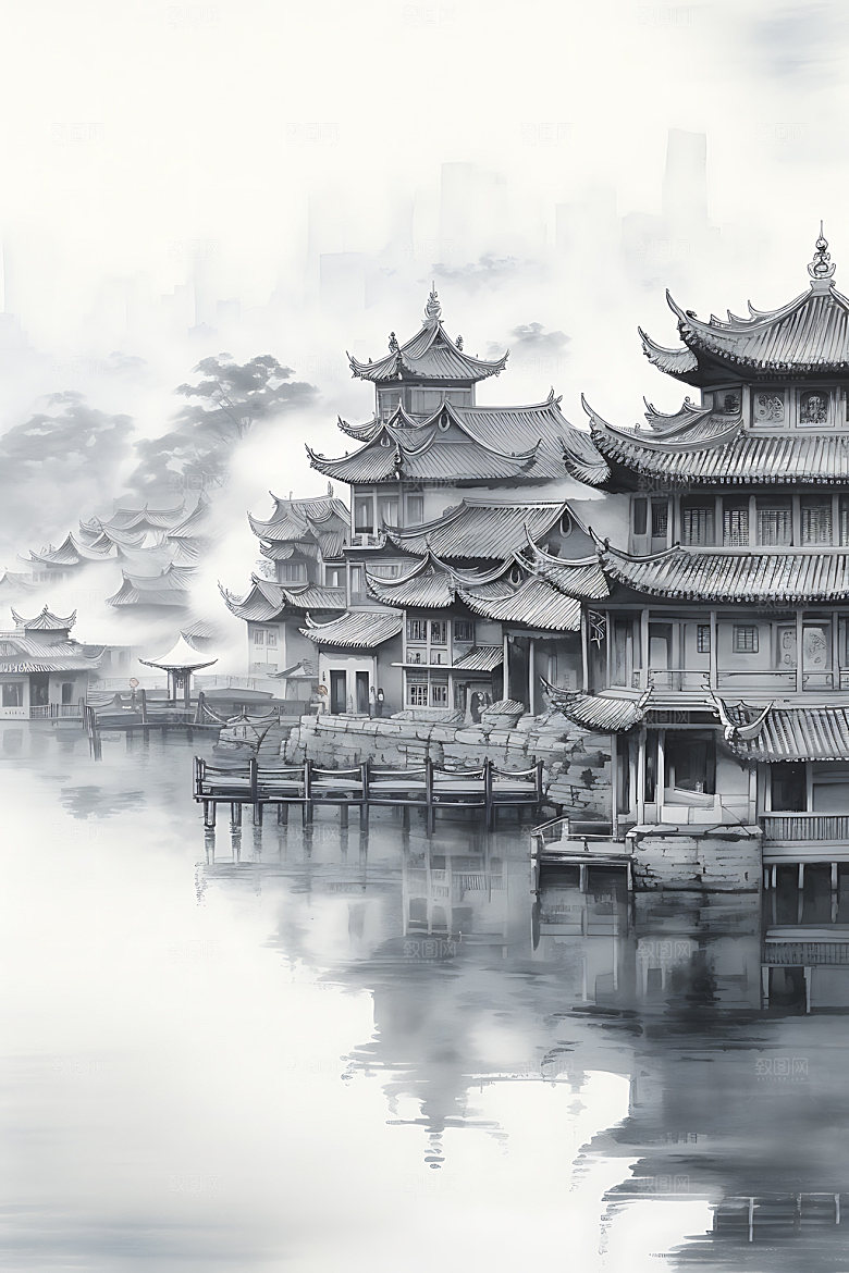 江南水乡中国风水墨国画