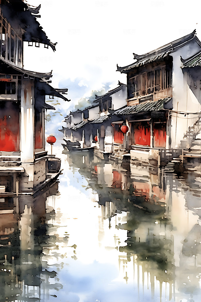 江南水乡中国风水墨国画