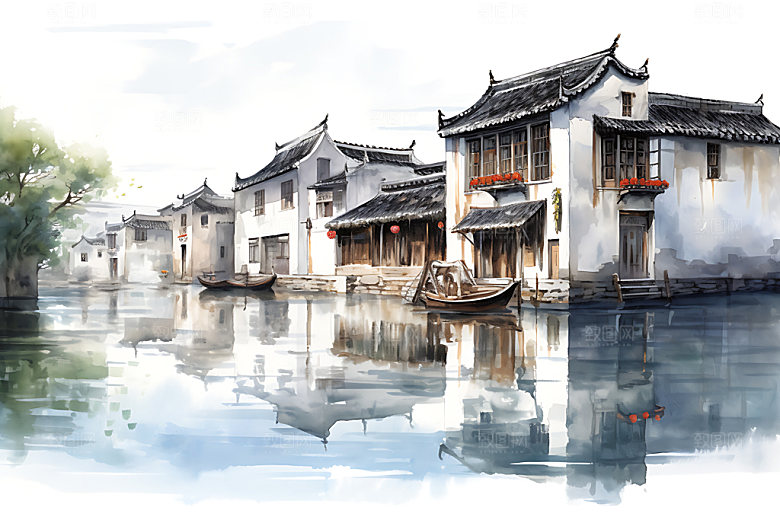江南水乡水墨中国风国画