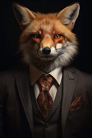 西装狐狸动物聪明素材