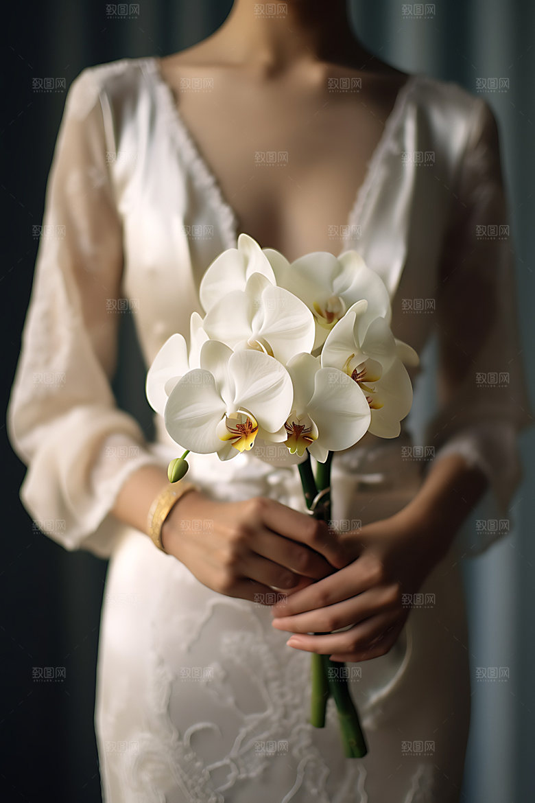 婚礼手捧花唯美特写摄影图