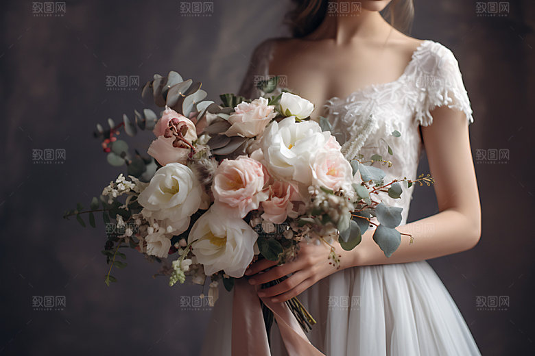婚礼手捧花雅致特写摄影图