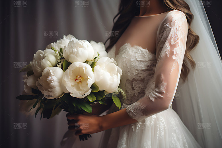 婚礼手捧花自然特写摄影图