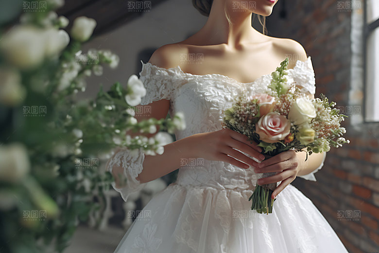 婚礼手捧花高清特写摄影图