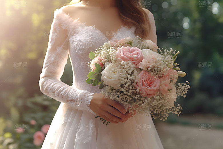 婚礼手捧花雅致高清摄影图