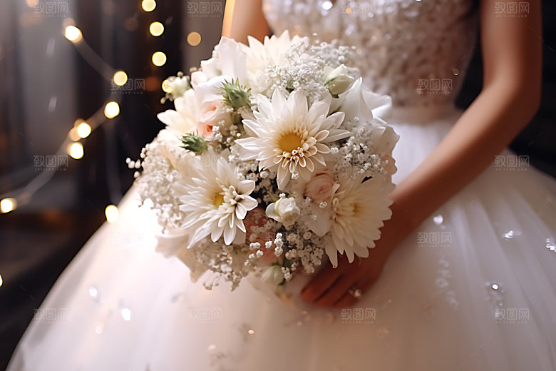婚礼手捧花特写浪漫摄影图