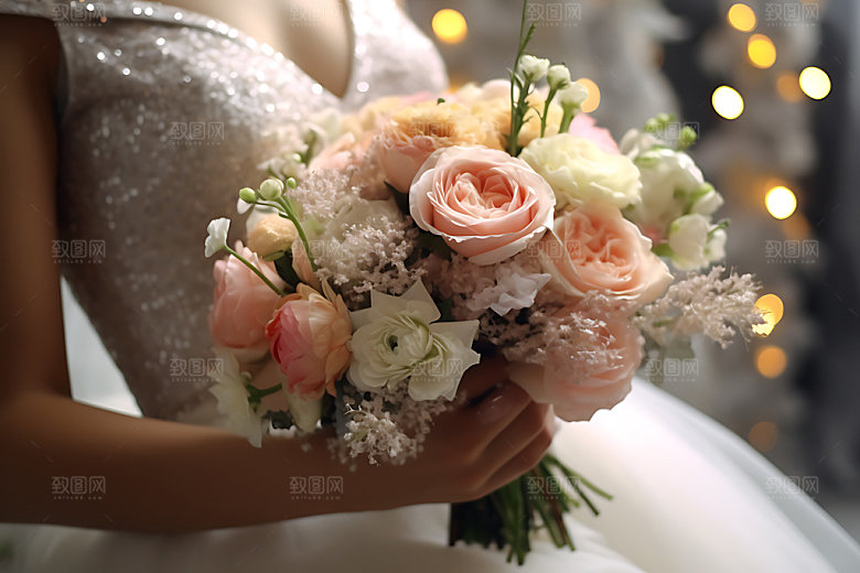 婚礼手捧花高清特写摄影图