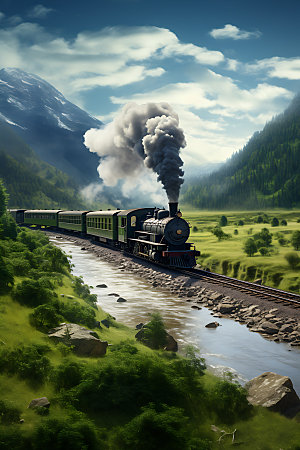 火车行驶山野高清摄影图