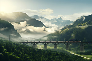 火车行驶交通山野摄影图