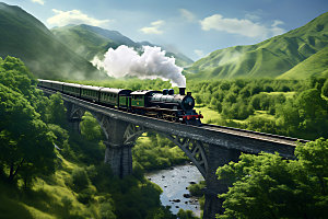 火车行驶铁路高铁摄影图