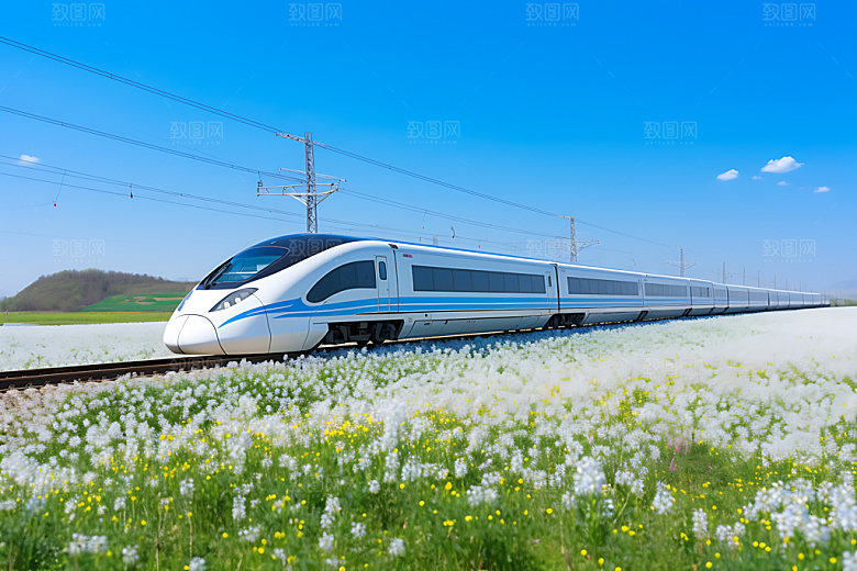 火车行驶山野铁路摄影图