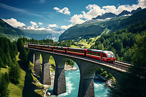 火车行驶铁路山野摄影图