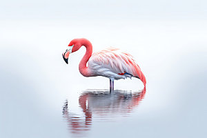 粉色火烈鸟海边鸟类摄影图