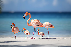 粉色火烈鸟自然海边摄影图