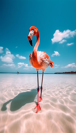 粉色火烈鸟野生动物海边摄影图