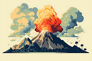 火山喷发爆发地质灾害扁平风插画
