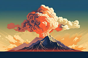 火山喷发自然灾害岩浆喷射扁平风插画
