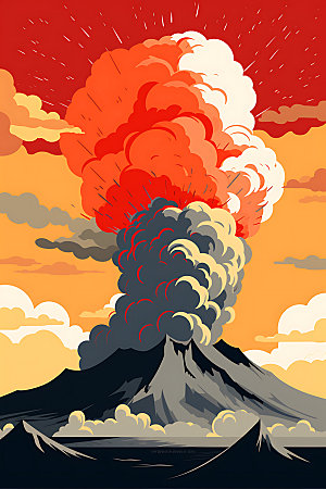 火山喷发高清地质灾害扁平风插画