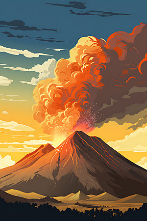 火山喷发地质灾害灾难扁平风插画