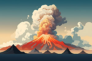 火山喷发地质灾害自然灾害扁平风插画