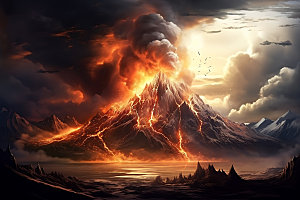 火山喷发高清灾难扁平风插画