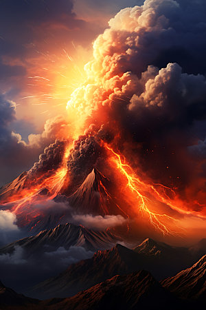 火山喷发高清爆发扁平风插画