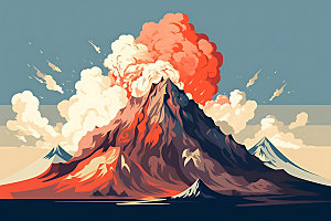 火山喷发灾难高清扁平风插画
