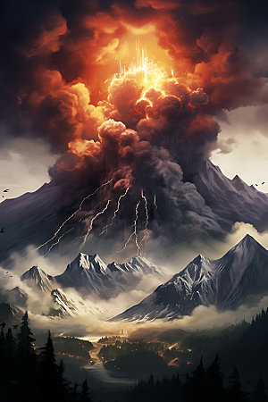 火山喷发自然灾害地质灾害扁平风插画