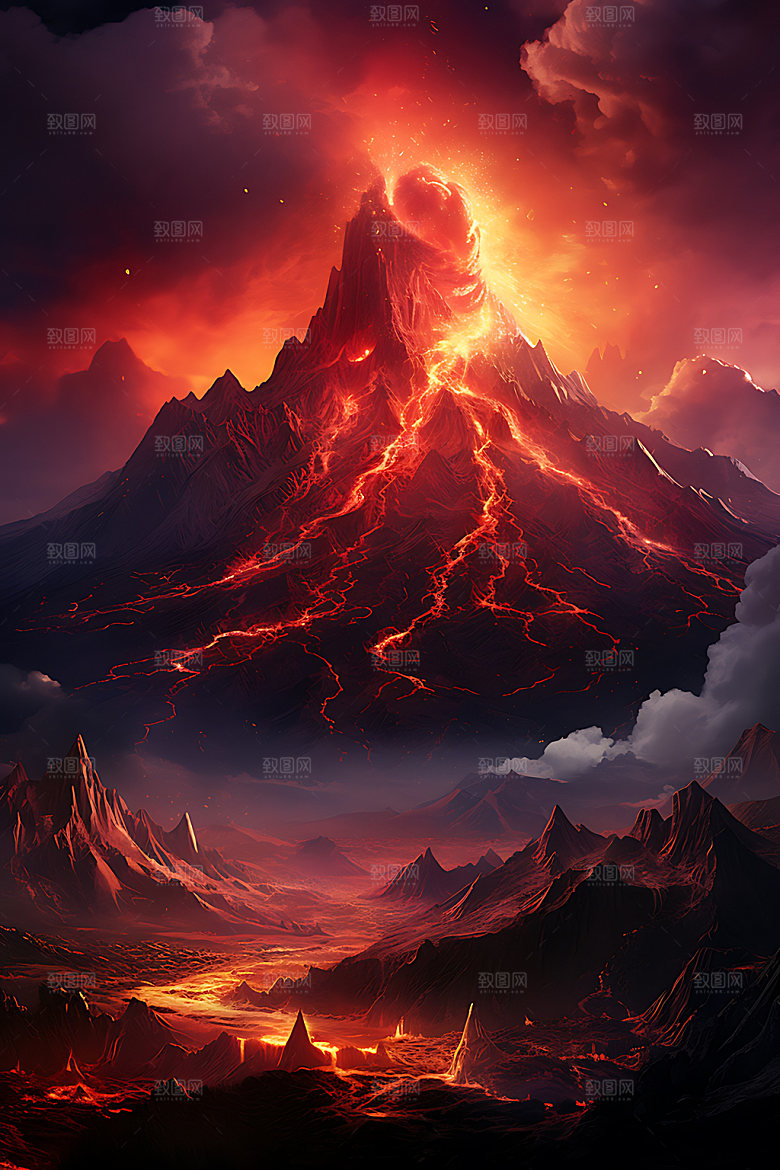 火山喷发地质灾害灾难扁平风插画