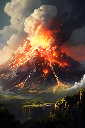 火山喷发高清自然灾害扁平风插画