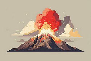 火山喷发岩浆喷射自然灾害扁平风插画