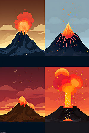 火山喷发地质灾害自然灾害扁平风插画