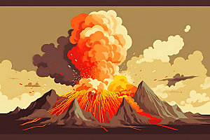 火山喷发爆发地质灾害扁平风插画
