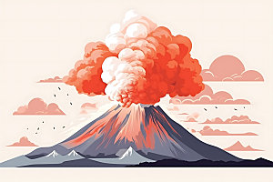 火山喷发岩浆喷射灾难扁平风插画