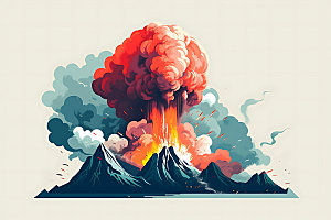火山喷发自然灾害高清扁平风插画