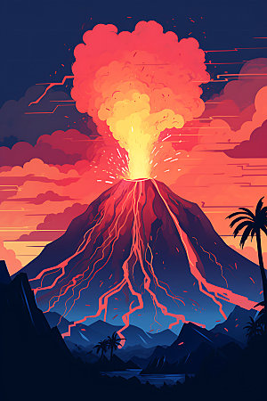 火山喷发灾难自然灾害扁平风插画